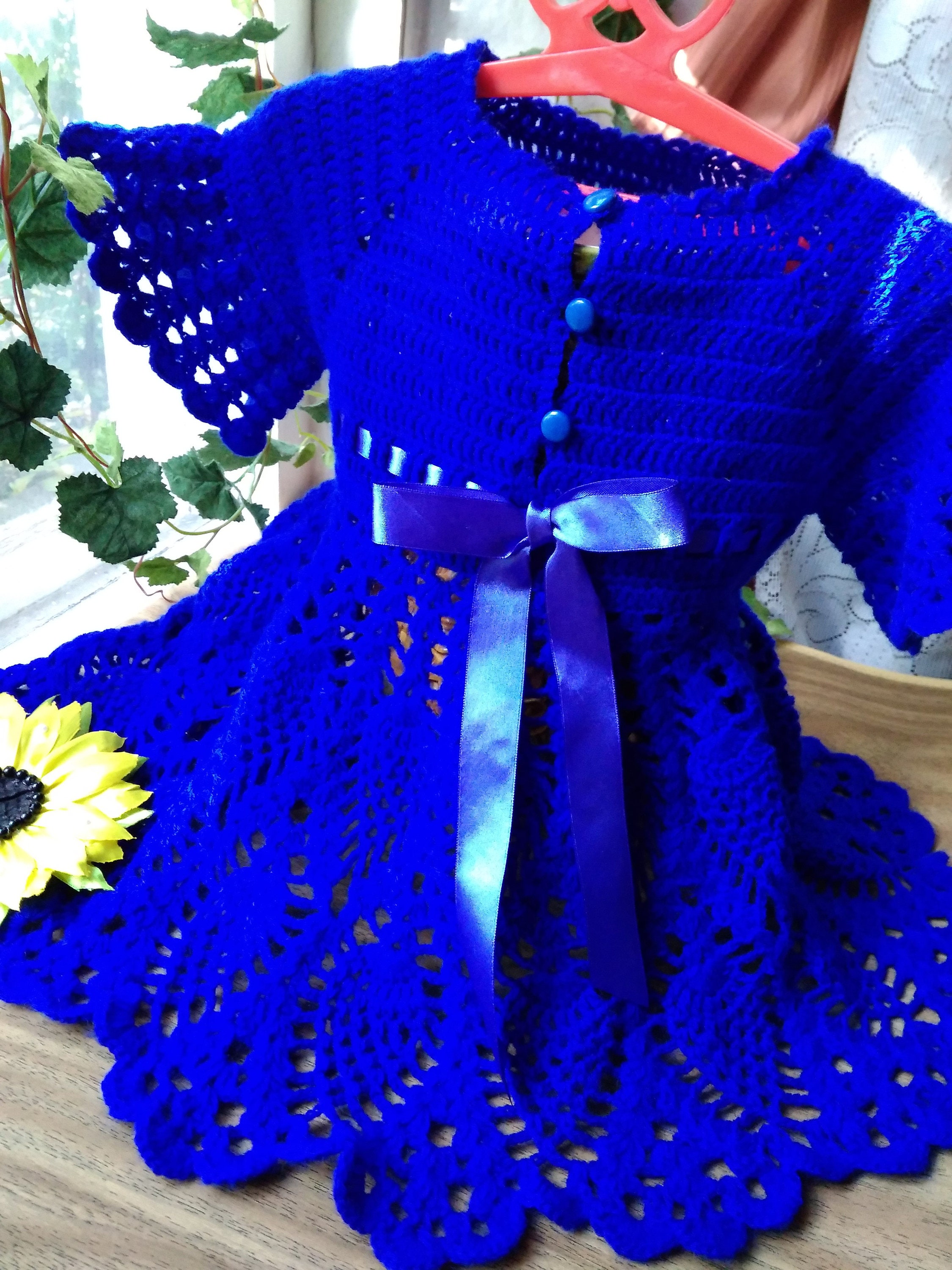 Blue and Yellou Crochet Dress Hat Headband Sunflower Newborn Etsy