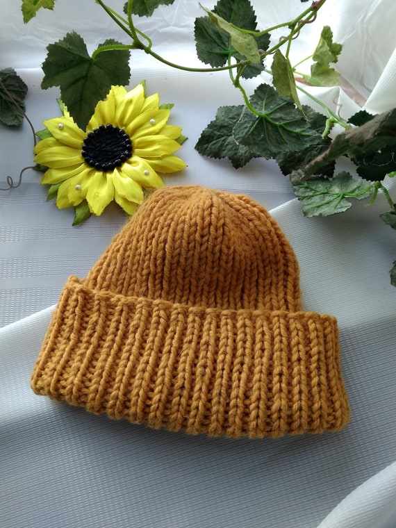 Mustard Hand Knitted Wool Mohair Hat: Slouchy Fisherman  display picture 3