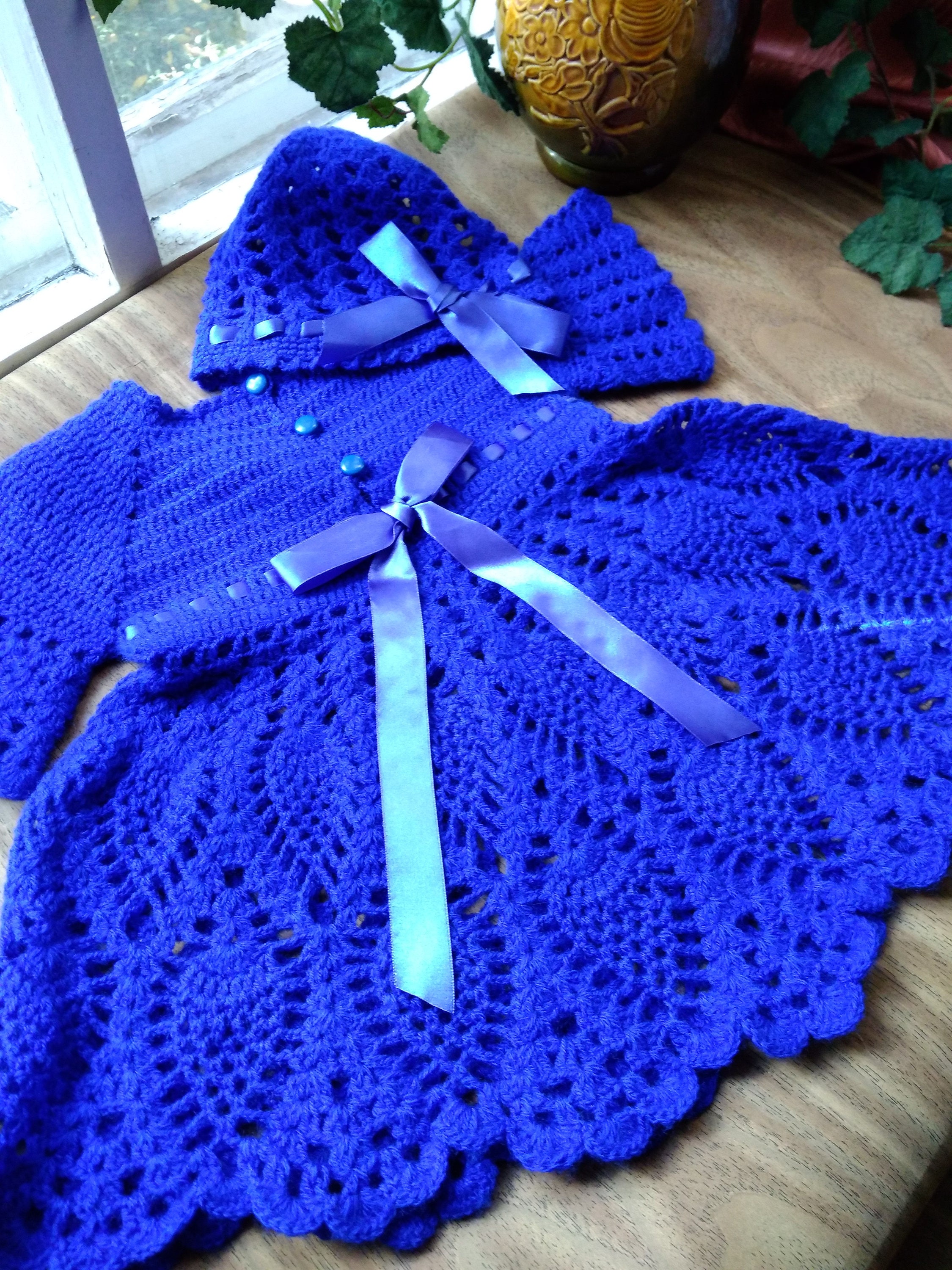 Blue and Yellou Crochet Dress Hat Headband Sunflower Newborn Etsy