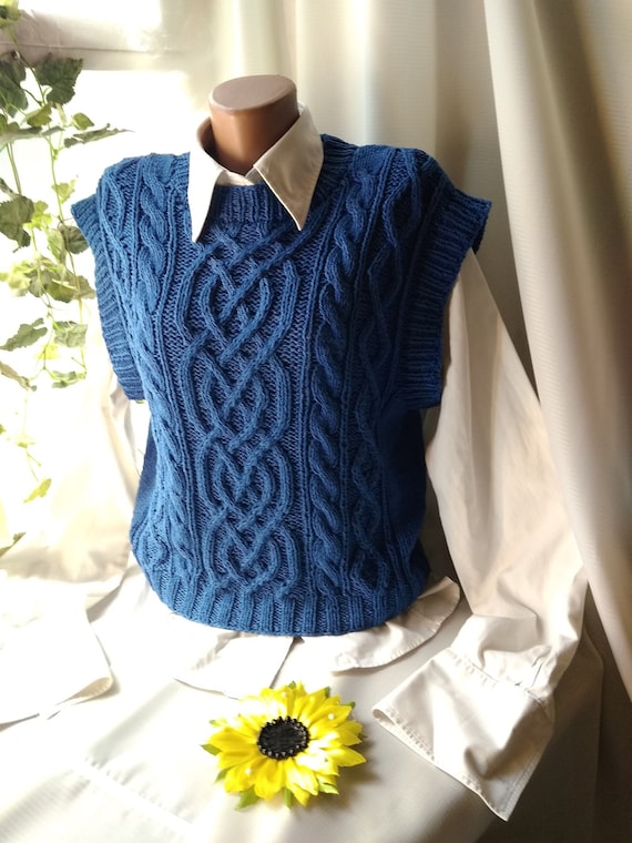Buy Cotton Sweater Vest Hand Knit Office Outfit Gender Neutral 