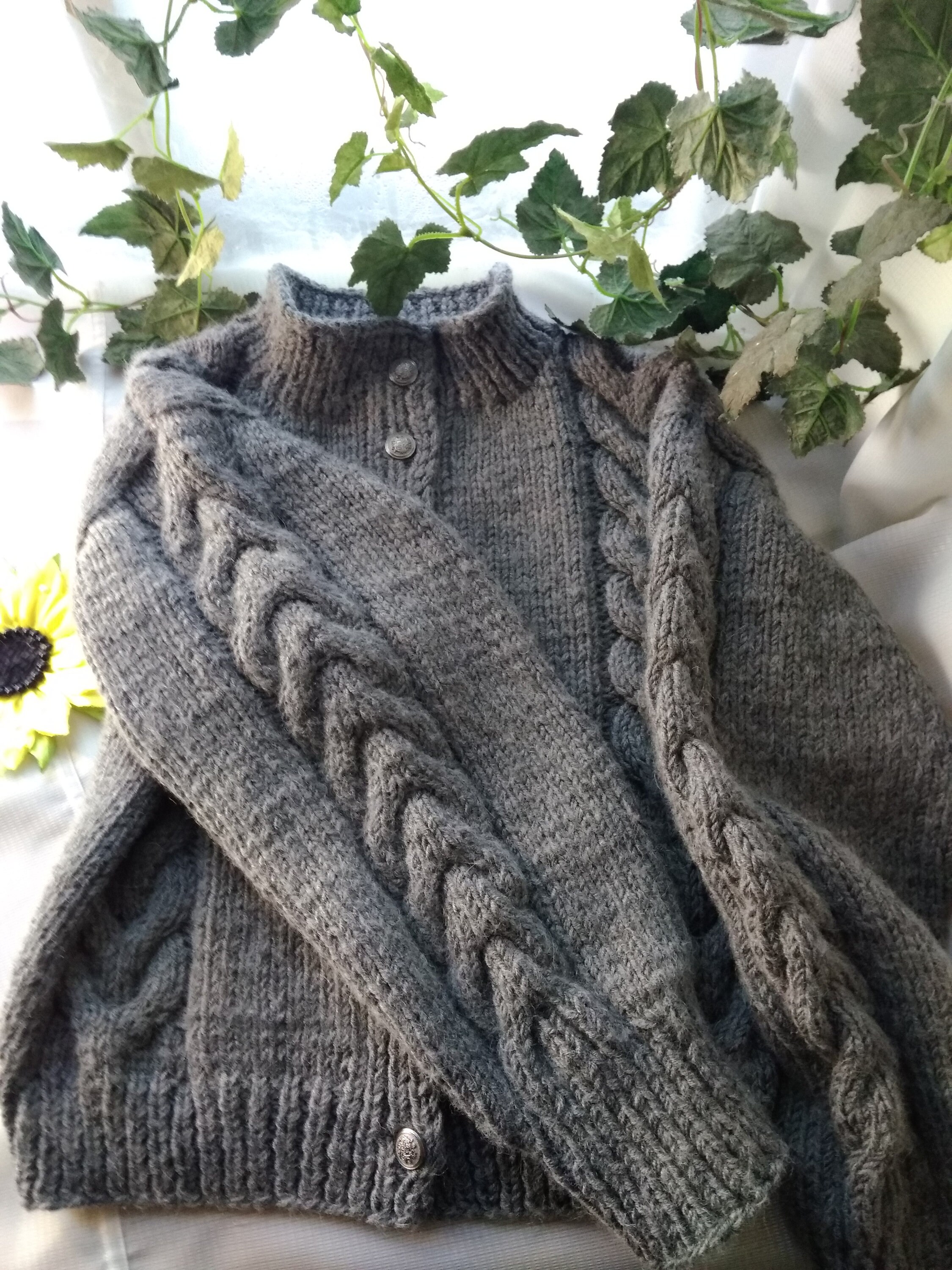 Hand Knit Chunky Wool Cardigan: Cable Knit Button-front Sweater