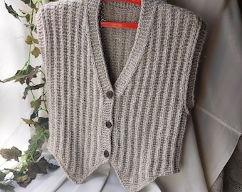 Hand Knit Wool Vest: Sleeveless Button-Up Cardigan
