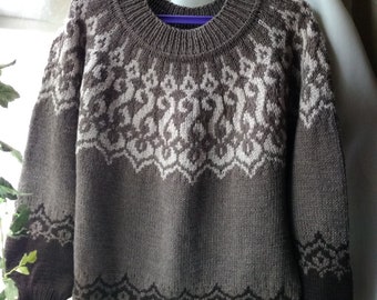 Knitted dark coffee, coffee with milk 100% merino wool Sweater tunic Icelandic Sweater Nordic Lopapeysa Colorful Jacquard Wool Pullover