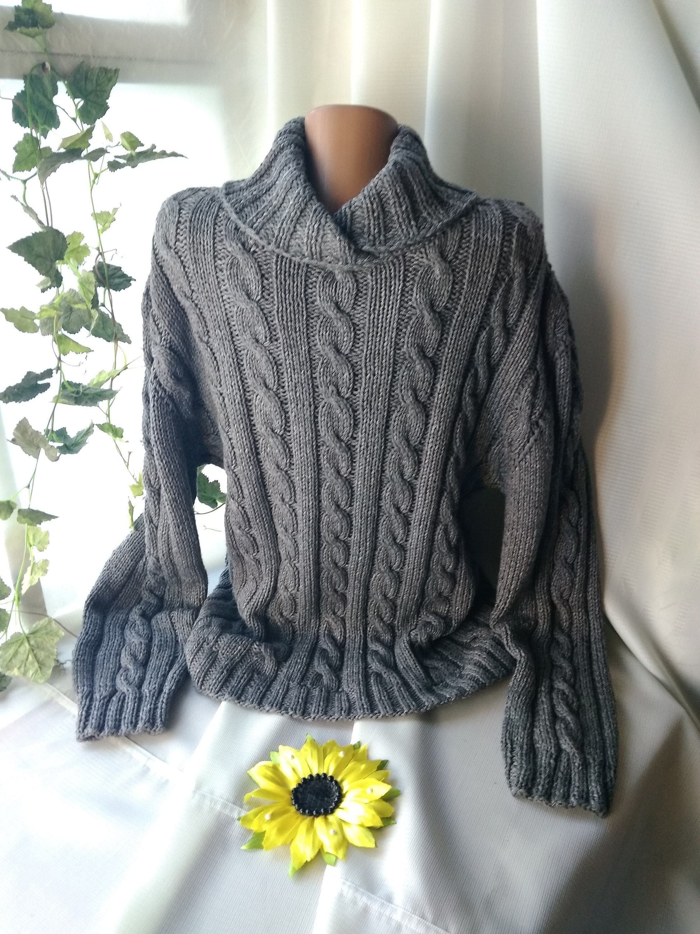 Hand Knitted Wool Fisherman Sweater: Men's Shawl Neck Pullover