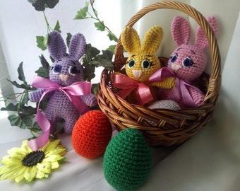 Conejito y huevo de Pascua a crochet: Conjunto de peluche amigurumi