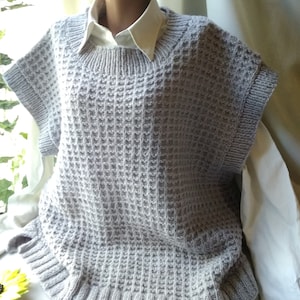 Oversized Vest Sweater sleeveless Super chunky long plus size top Hand knit Cozy 100% merino wool cable knit Vest tunic Ready to ship
