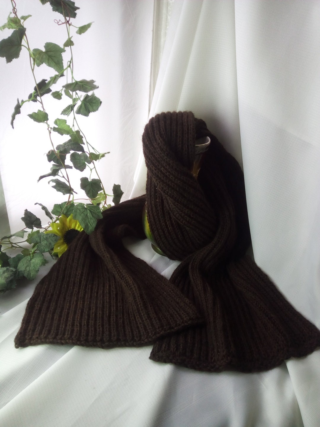 Extra Long Hand Knit Brown Scarf Gender Neutral Chunky Scarf Super ...
