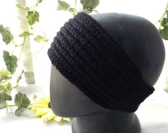 Black Hand knitted Headband Ear warmer in Black Solome earwarmer for women or girls Knit Fitness bandana Hair accessory Ready to ship