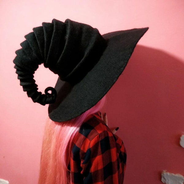 Witch hat wizard hat, . felt hat black, felted hat from wool Halloween costume witch costume larp hat cosplay CUSTOM MADE, wool hat,cosplay