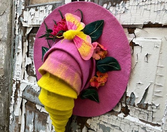 Witch Hat,Wizard Hat,Moth Wool Flower Hat,Halloween Costume,magic, Customized Cosplay Hat, Butterfly Wool Flower Hat,Forester Hat,Fairy Hat