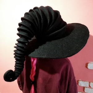 Witch hat wizard hat, . felt hat black, felted hat from wool Halloween costume witch costume larp hat cosplay CUSTOM MADE, wool hat,cosplay