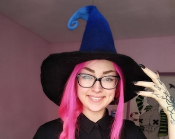 Witchery hat wizard hat,felt hat black,felted hat from wool Halloween costume witch larp hat cosplay CUSTOM MADE,wool hat Blue,cosplay