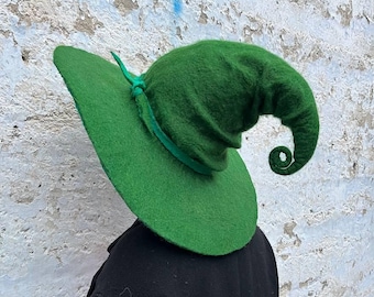 Witch hat, forester wizard hat, felt hat, felt wool green hat, Halloween costume, role-play hat, CUSTOM wool cosplay hat