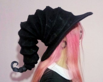Witch hat wizard hat, . felt hat black, felted hat from wool Halloween costume witch costume larp hat cosplay CUSTOM MADE, wool hat,cosplay