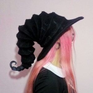 Witch hat wizard hat, . felt hat black, felted hat from wool Halloween costume witch costume larp hat cosplay CUSTOM MADE, wool hat,cosplay