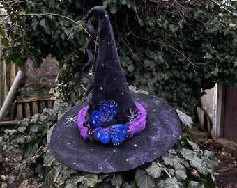 Wizard Hat,Butterfly Star Hat, Starry Sky Felt Hat, Wool Halloween Costume, Witch Hat, Custom Cosplay, Natural Wool Hat, Witch Astro Hat