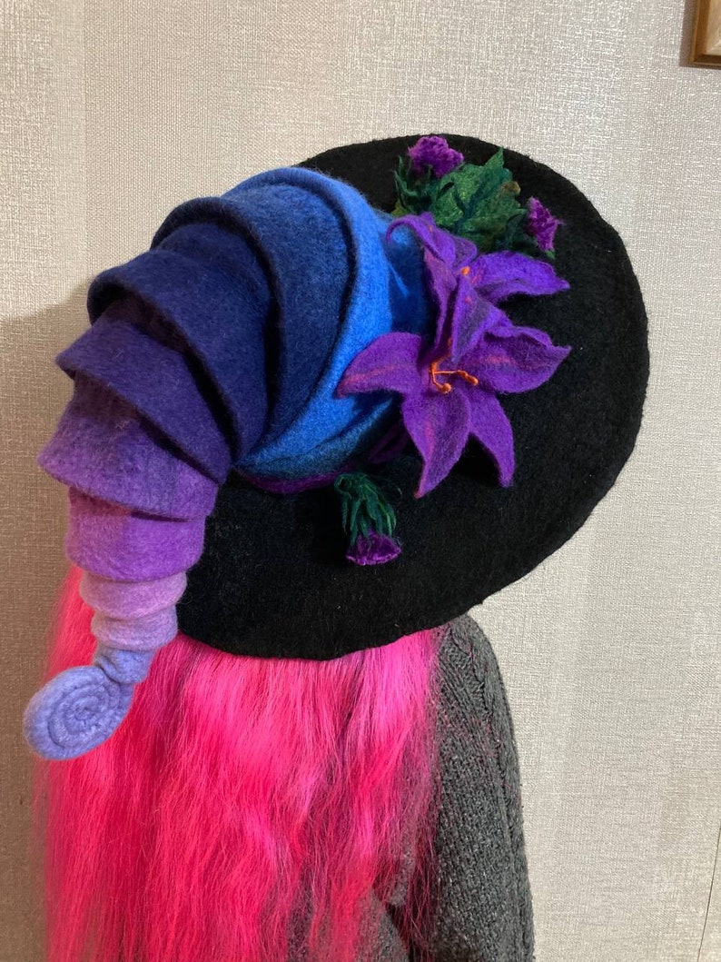 moon hat wool flower hat halloween costume magic wool flower hat forester hat custom cosplay hat Witch hat wizard hat spring hat
