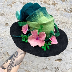 Witch hat, wizard hat, wool hat, halloween costume, flower and fern hat, custom cosplay hat, warlock hat, magic, forester hat, moon hat image 8