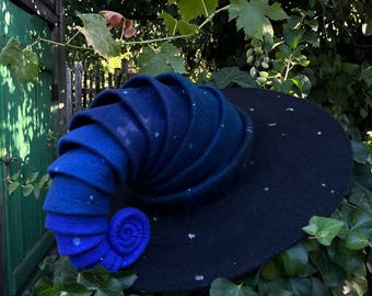 Witch hat, wizard hat, felt hat black blue night sky,felt hat wool, halloween costume, witch costume, larp hat, cosplay, CUSTOM MADE,cosplay