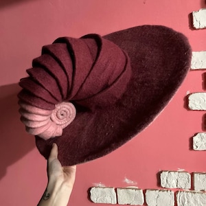 Witch hat wizard hat, burgundy felt hat, felted wool hat Halloween costume witch costume larp hat cosplay CUSTOM, woolen warlock hat