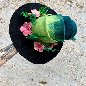 Witch hat, wizard hat, wool hat, halloween costume, flower and fern hat, custom cosplay hat, warlock hat, magic, forester hat, moon hat image 9
