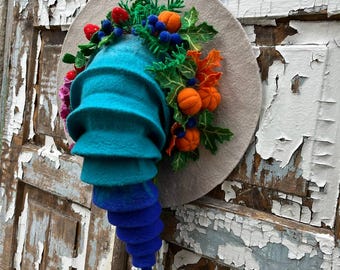 Witch hat,wizard hat, wool hat,halloween costume,flower and berry hat, custom cosplay hat, sorcerer hat, magic, forester hat, 4 seasons hat