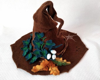 Hexenhut,Zaubererhut, Hut aus Wolle in braun, gefilzte Mütze aus Wolle gefilzt Halloween Kostüm Hexe Kostüm Cosplay CUSTOM MADE