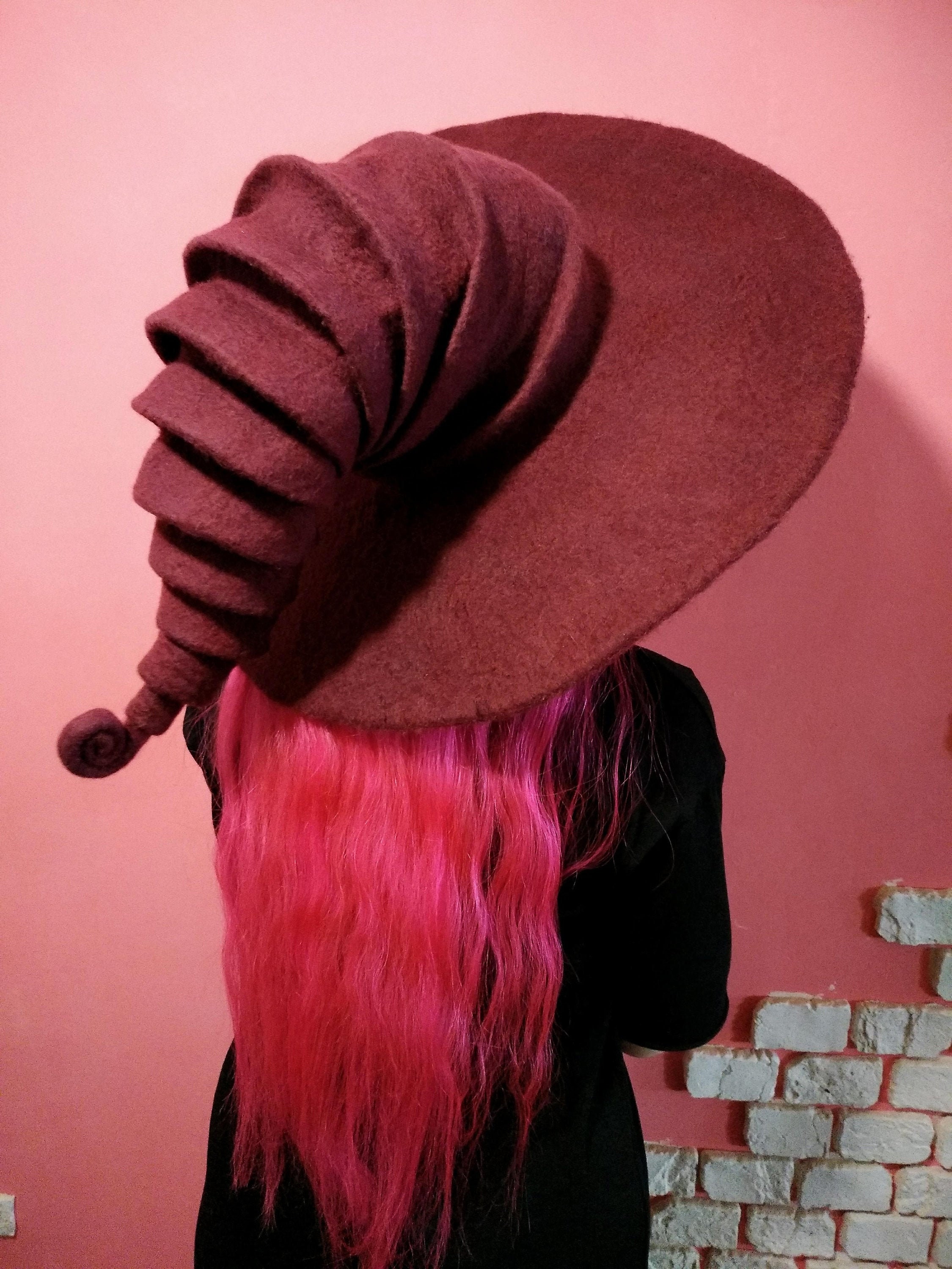 Witch Hat Wizard Hatfelt Hat Dark Red Felted Hat From Wool Etsy