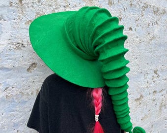 Green Wizard Witch Hat, . Felt Hat Green Felt Hat Wool Halloween Costume Witch Costume Larp Hat Cosplay CUSTOM MADE Wool Hat Cosplay