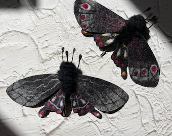 Butterfly accessory, wool brooch, hat accessory, cosplay, gift, wool accessory, butterfly brooch, moth brooch, fairy brooch, black butterfly