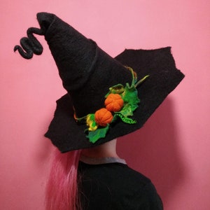 Forester Hat, Pumpkin Hat, Felt Hat Black, Woolen Halloween Witch Costume Cosplay CUSTOM MADE, Magic Hat, Witch Hat, Pumpkin Hat image 2