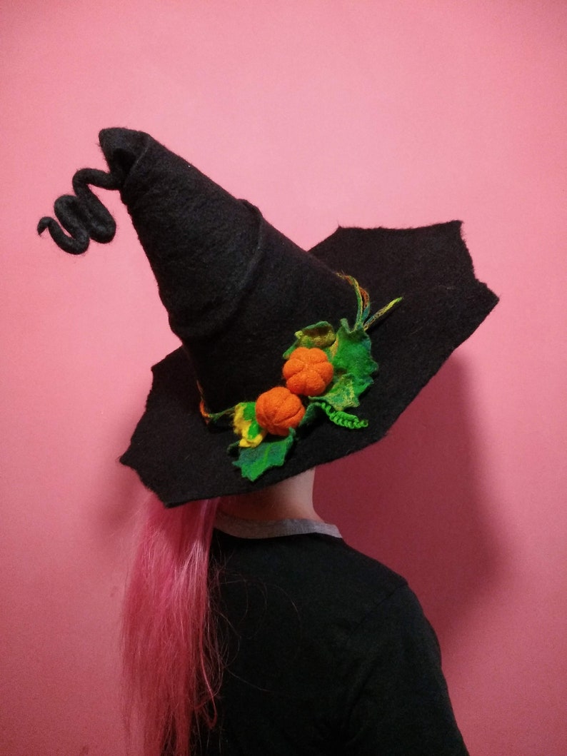 Forester Hat, Pumpkin Hat, Felt Hat Black, Woolen Halloween Witch Costume Cosplay CUSTOM MADE, Magic Hat, Witch Hat, Pumpkin Hat image 2