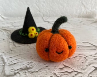 Felt pumpkins, small world games, my pet cute pumpkin, witch pumpkin in a cap, Kawaii Pumpkin,Handmade, wool pumpkin toy, Wool fantasy toy