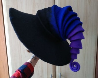 Cappello da strega cappello da mago, cappello di feltro nero-viola, cappello di feltro di lana costume di Halloween costume da strega cappello larp cosplay SU MISURA, cappello di lana, cosplay
