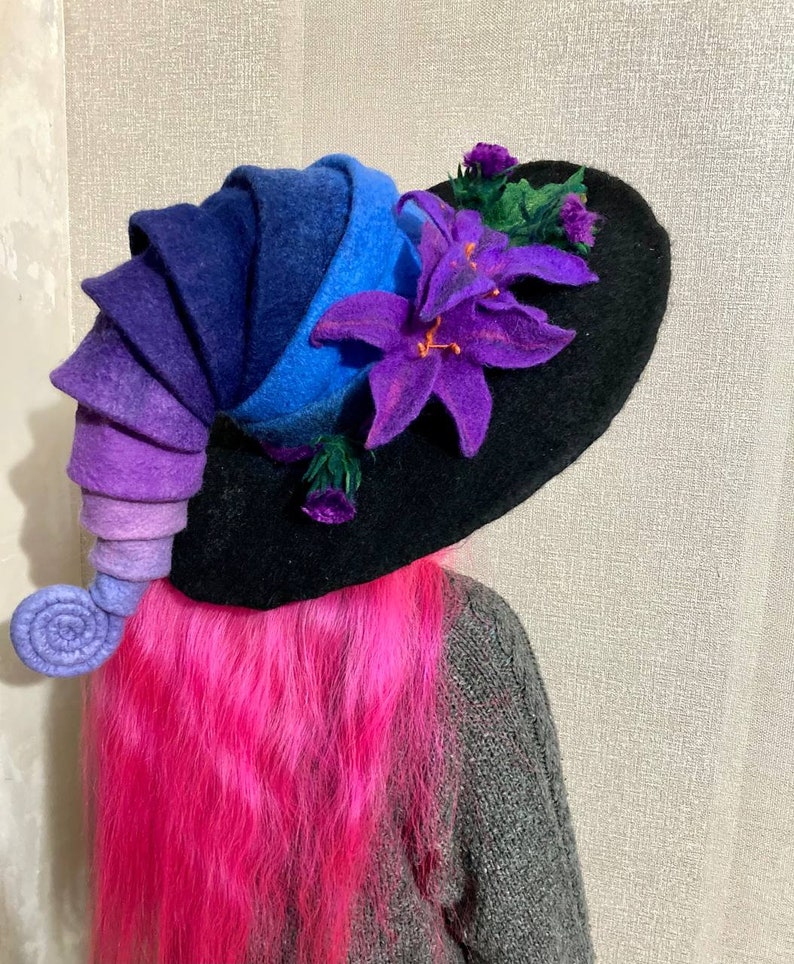 moon hat wool flower hat halloween costume magic wool flower hat forester hat custom cosplay hat Witch hat wizard hat spring hat