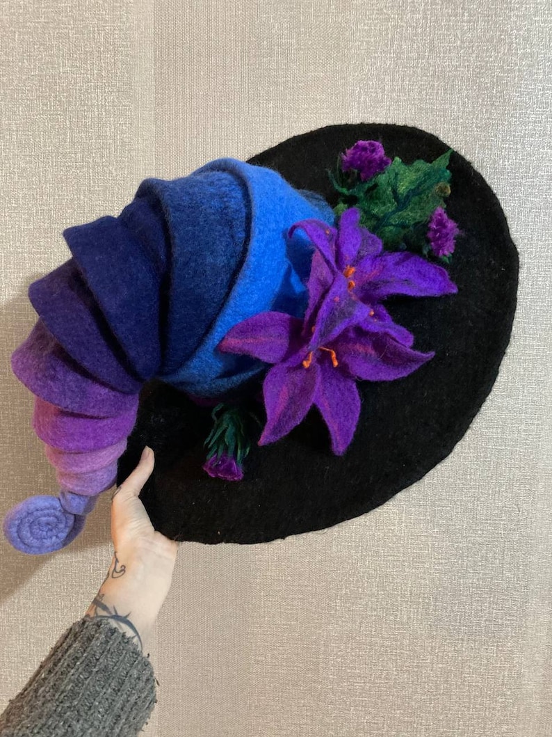 moon hat wool flower hat halloween costume magic wool flower hat forester hat custom cosplay hat Witch hat wizard hat spring hat