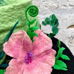 Witch hat, wizard hat, wool hat, halloween costume, flower and fern hat, custom cosplay hat, warlock hat, magic, forester hat, moon hat image 7
