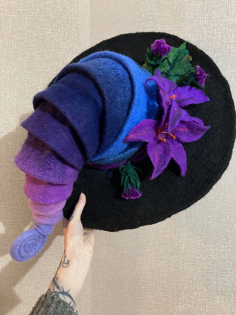 moon hat wool flower hat halloween costume magic wool flower hat forester hat custom cosplay hat Witch hat wizard hat spring hat