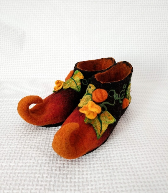 Fairy Shoes,witch Shoes,gnome Shoes Elf Shoes,black Pumpkin Shoes,halloween  Shoes,cosplay Shoes,halloween Costume Witch,felted Home Slippers 