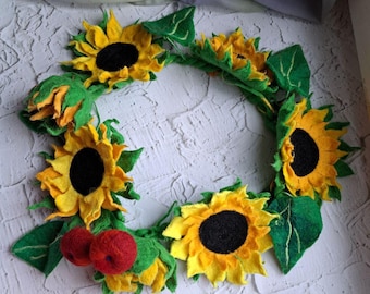 Halloween accessory, fall hat accessory, magical witch accessory, cosplay accessory, sunflower and apple wreath, thanksgiving wreath