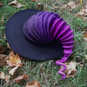 Witch hat wizard hat, felt hat black, felted hat from wool Halloween costume witch costume larp hat cosplay CUSTOM MADE, wool hat,cosplay