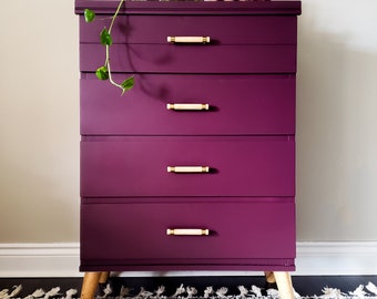 MCM Dresser in Elderberry Purple with Light Wood Legs and Hardware Mid Century Style - SOLD Do Not Purchase