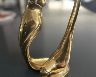Set of 2 Love Bird Vintage Dolbi Cashier Brass Parrot Modernist Statuette