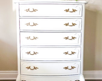French Provincial Tall Boy Dresser - 5 Drawers - Available to Customize - White French Provincial Dresser