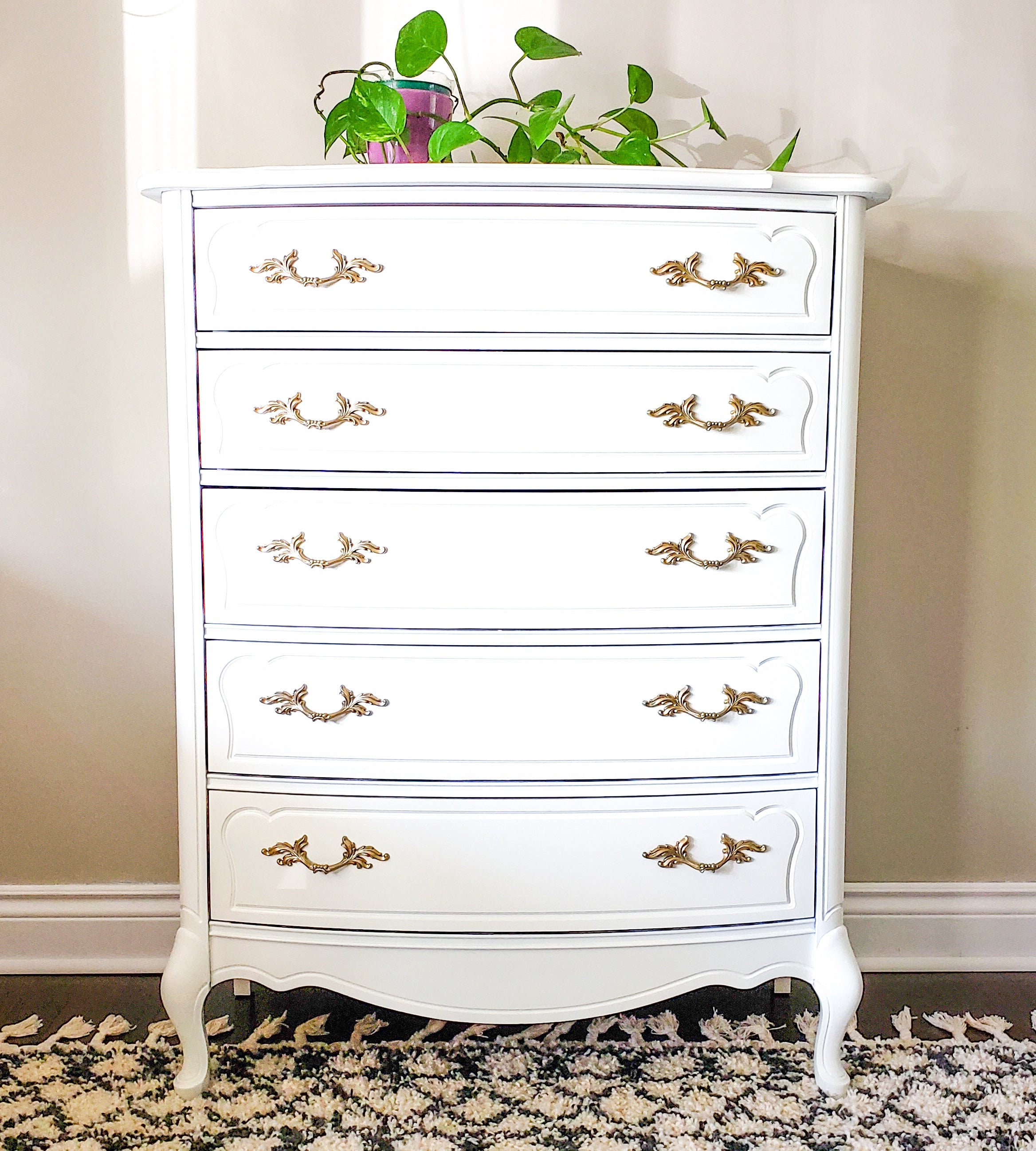 French Provincial Tall Boy Dresser - 5 Drawers - Available to Customize - White French Provincial Dresser