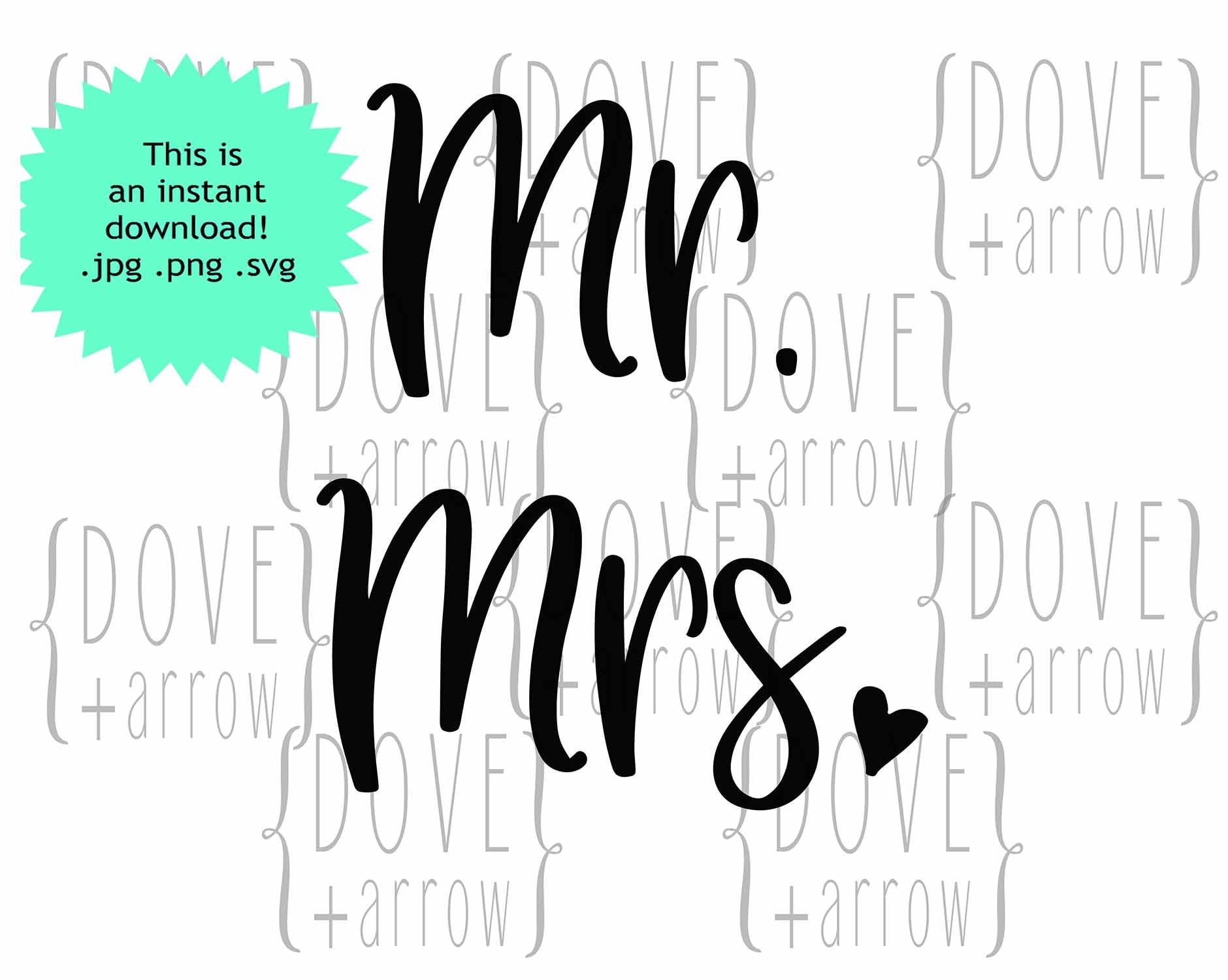 Mr and Mrs SVG Wedding Words Svg Cut File JPG DXF for Cameo Silhouette ...