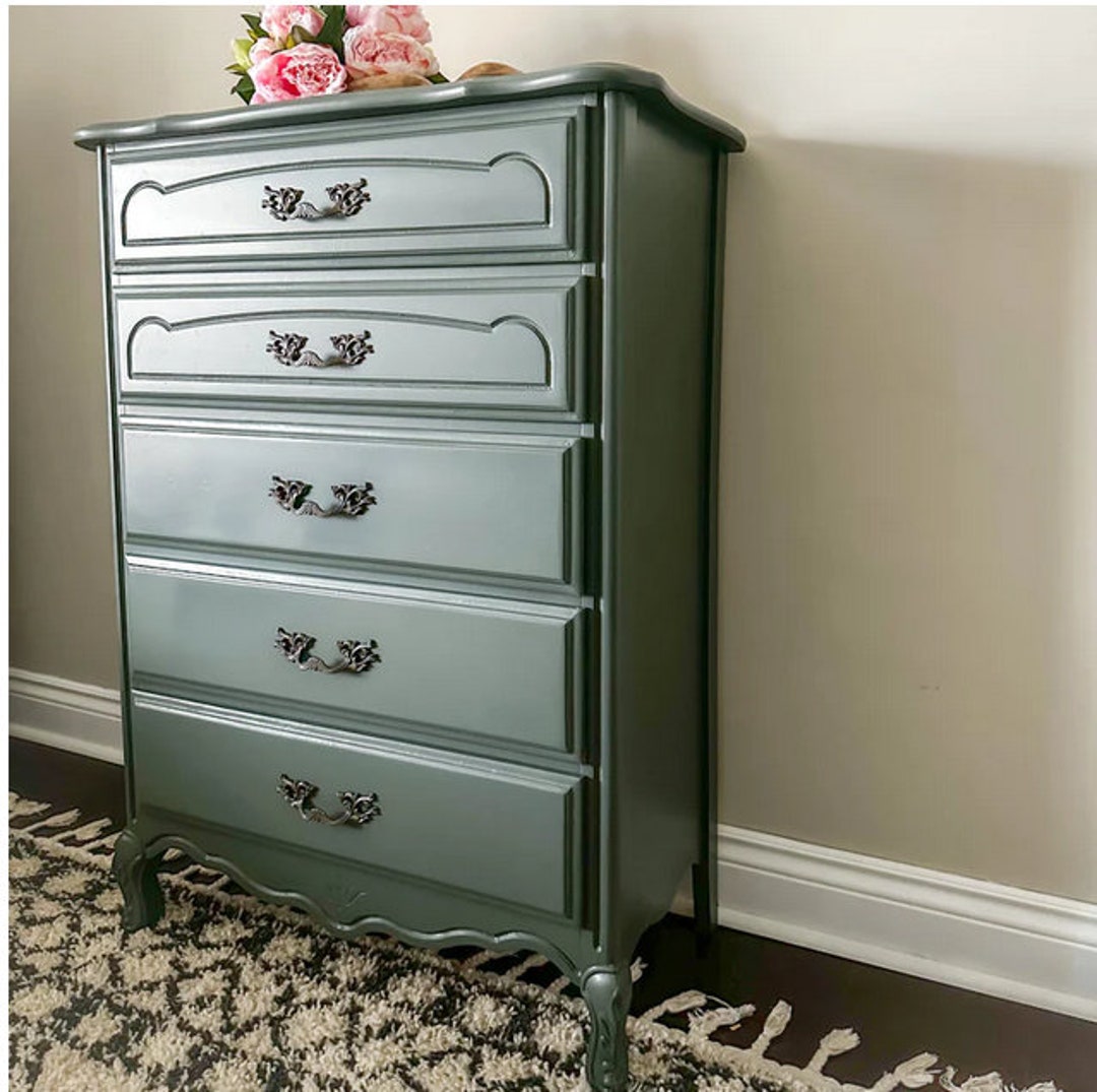 French Provincial Tall Boy Dresser 5 Drawers Available to Customize Green French Provincial