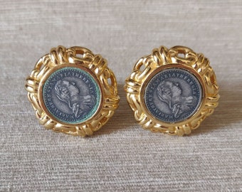 Boucles D'oreilles Clips Vintage HELENA RUBINSTEIN - Doré Signé - Occasion