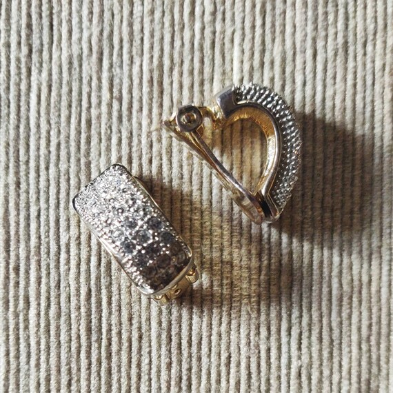 Boucles D'oreilles Vintage Années 80/90 - À Anneaux Avec Strass - Occasion