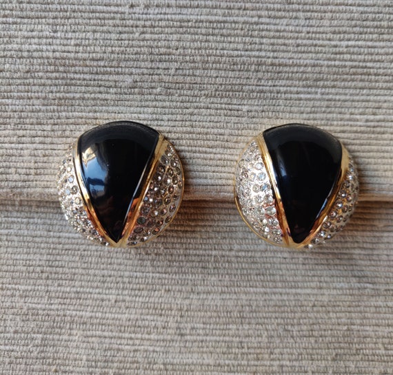 Valentino Vintage Earrings with Black Enamel and … - image 1